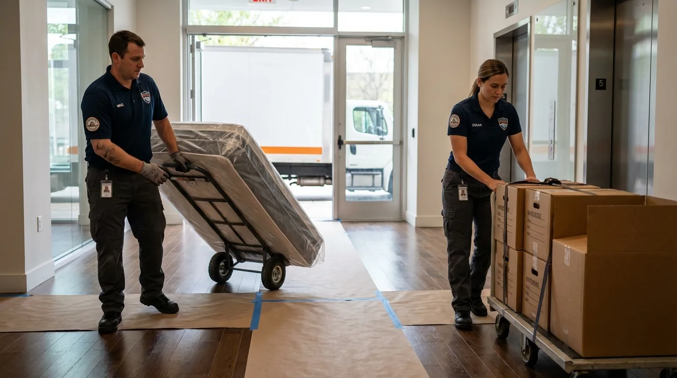 Professional apartment movers loading elevator in Centreville, VA